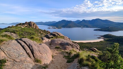 Fototapeta premium Coastal Panoramic View from Hilltop
