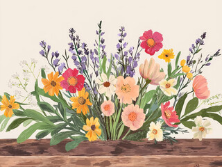 Summer and Spring Wildflower Bouquet: A vibrant and cheerful arrangement of wild flowers in a variety of colors and textures, bursting with life and capturing the essence of summer.
