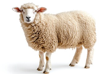 Obraz premium A Fluffy Sheep Stands Against A White Background