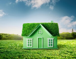 green house mock up, real estate sustainable concept, green background