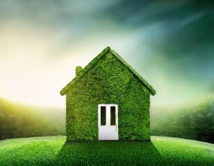 green house mock up, real estate sustainable concept, green background