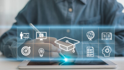 e-learning concept. learning icon, library on the internet website. concept of lesson learning...