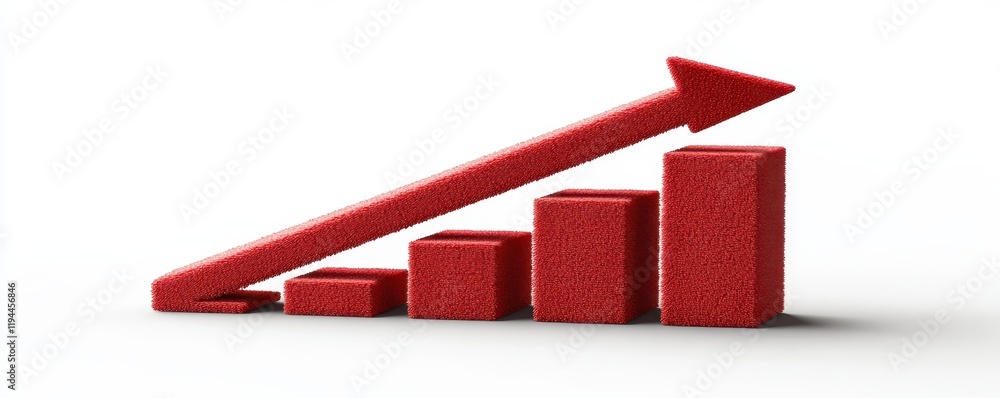 Poster red 3d bar graph with upward arrow showing positive growth