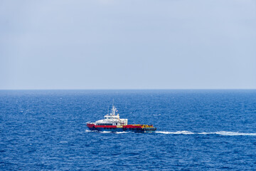An offshore crew boat sailing at offshore oil field
