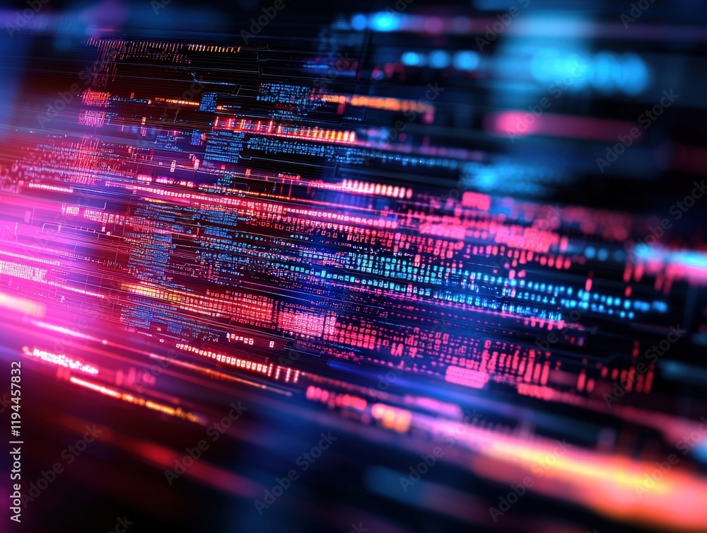 Poster a vibrant, abstract representation of digital data flow, showcasing bright colors and lines that con