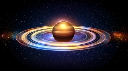 Fototapeta premium Futuristic Planet with Glowing Rings in Space - Celestial Digital Art Masterpiece