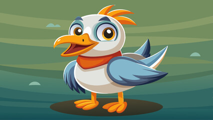 Cute 3D cartoon of seagull character.