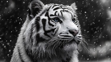 Majestic White Tiger In Winter Snowfall