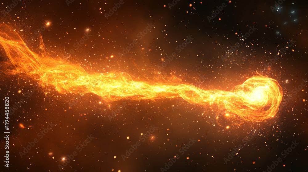 Poster realistic magic wand with set of orange light vortex effects isolated on transparent background. vec