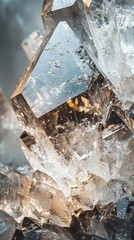 Fototapeta premium Macro photograph showcasing the intricate details and clarity of sharp-edged transparent crystal formations with natural lighting.