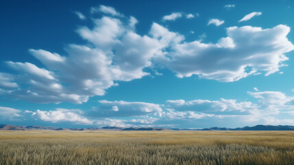 Fototapeta premium A panoramic view of a forest with trees in autumn colors a desolate, drought-stricken field with no water in sight, providing ample space for copy.