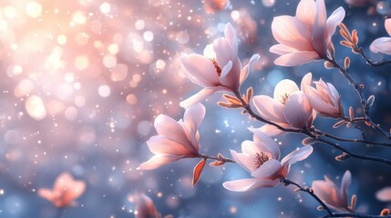 Tranquil blossoms in soft light with sparkling background