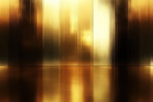 Elegant shiny golden background with light - dark gradient, creating a rich atmosphere. The surface reflection enriches depth in design. Perfect for digital media, used as a base in graphic arts.