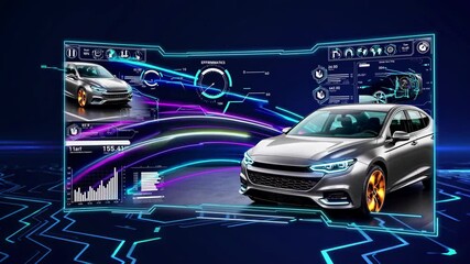 Innovative dashboard technology showcases futuristic vehicle interface during night demonstration. HUD - Powered by Adobe
