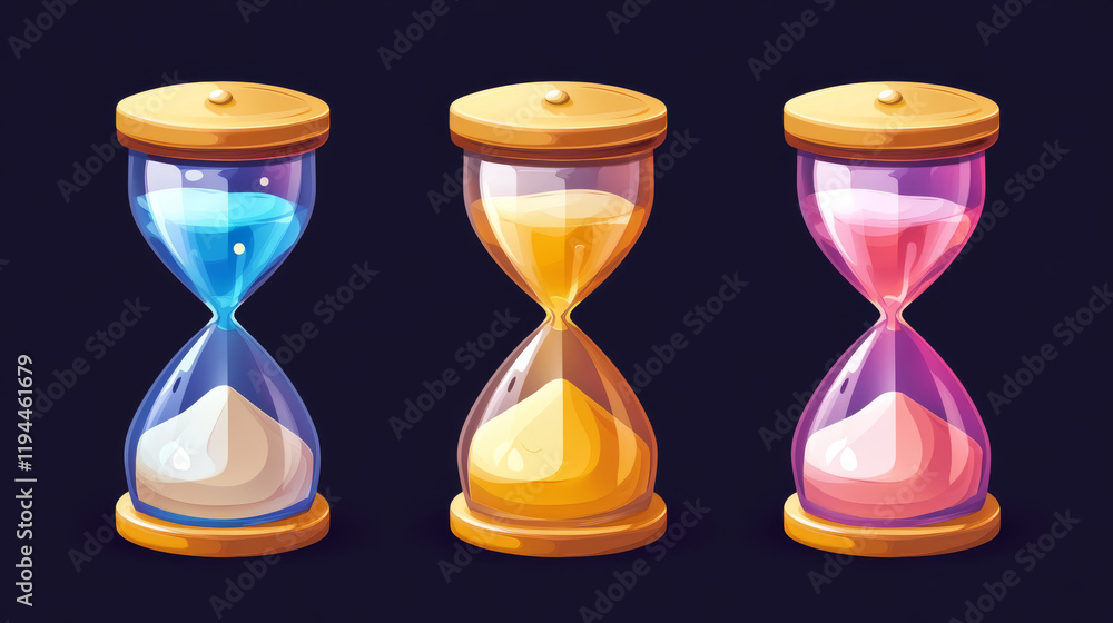 Aufkleber hourglass animation sprite sheet rotating icon set. glass clock with falling sand, isolated sandglas