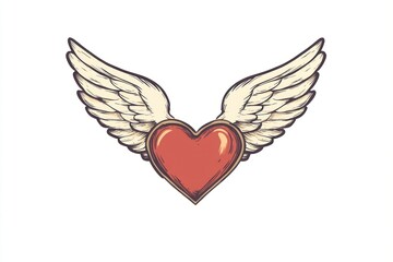 Heart and angel white wing illustration vintage symbol.
