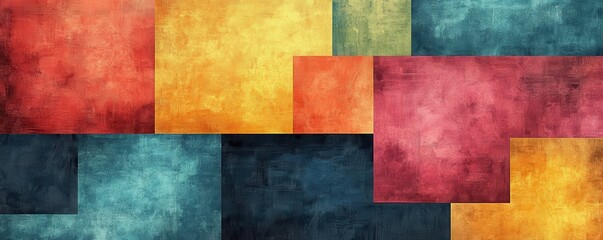 Colorful abstract geometric background with overlapping textured rectangles