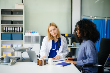 Professional healthcare scene featuring a doctor performing a patient checkup in a clinical setting