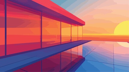 Vibrant Sunset Reflection in Brightly Lit Glass Window