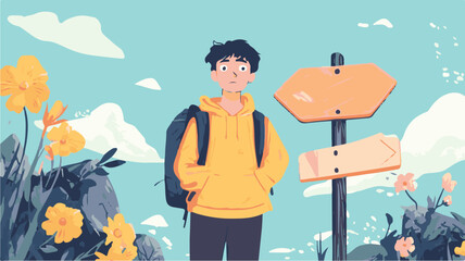 Vector Illustration of a Person at a Crossroads