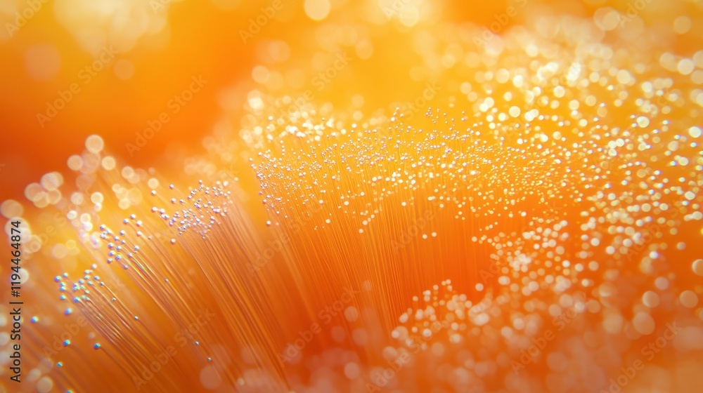 Poster vibrant abstract macro image of orange fibers and glittering particles