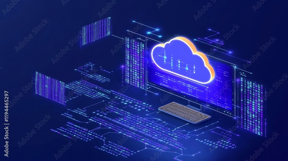Poster digital awakening with cloud technology and data visualization