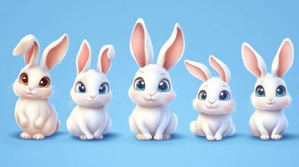 Cute Rabbits Cartoon Mascot Characters 19. Set Vector Collection
