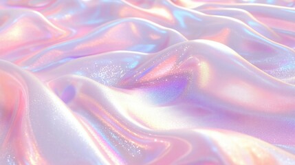 Obraz premium Luxurious foil texture with holographic gradients on a white surface, glowing with intricate pearlescent details.