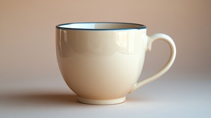 Elegant and Simple Cream Colored Coffee Cup with Blue Rim on Soft Background Ideal for Food Photography, Still Life, and Kitchen Decor
