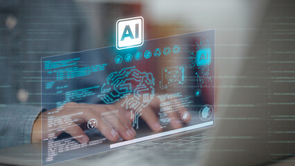 Chatbot Chat with AI, using technology smart robot AI, a data analyst using technology AI as a...