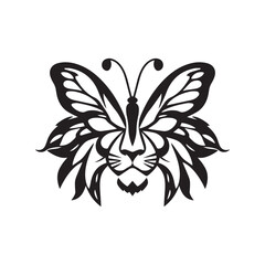 Creative Butterfly Lion Face Logo Design Silhouette Vector Illustration