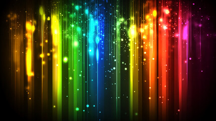 Abstract rainbow color background with lights and stripes.