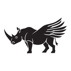 Fototapeta premium Creative Minimal Winged Geometric Rhino Logo Design Silhouette Vector Illustration