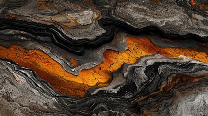 Obraz premium Abstract geological patterns with orange and black textures.