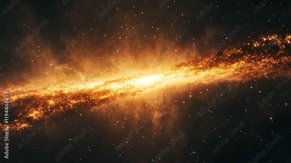 Poster galactic core shining in the vastness of space with bright stellar formations visible