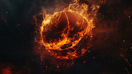 basket ball burning on a black background