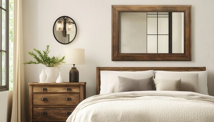 Modern Bedroom Decor With Wooden Furniture And Neutral Tones