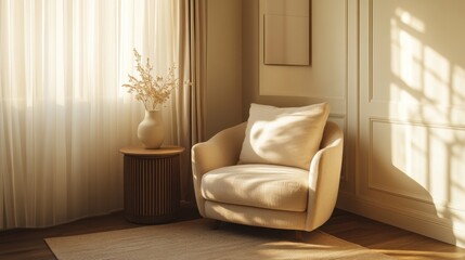 Naklejka premium Sunlit Serenity: A Cozy Corner in Beige
