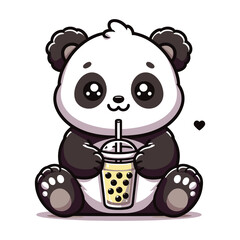 a cute panda bear holding a bubble tea cup