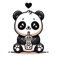 panda bear with bubble tea vector illustration