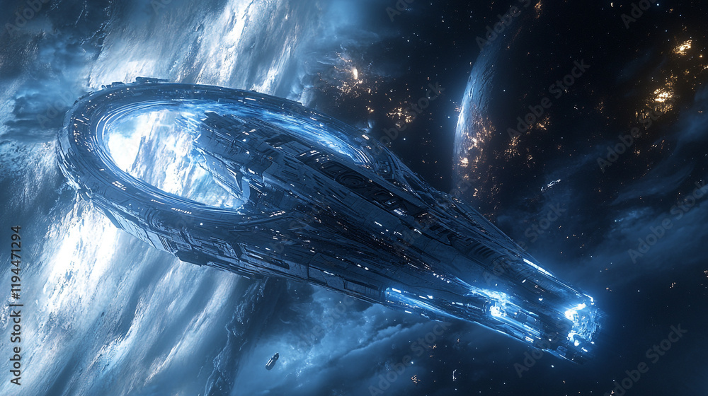 Aufkleber advanced spaceship exploring the depths of space with stunning cosmic backdrop