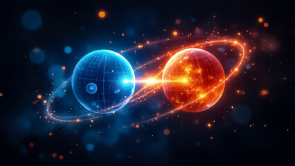 Quantum Entanglement Concept with Bright Spheres and Light Effects