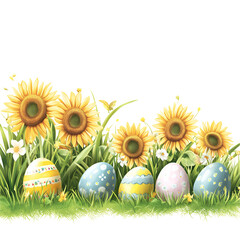 Easter Sunflower Clipart Vector Illustration &ndash; Spring Floral Design Elements