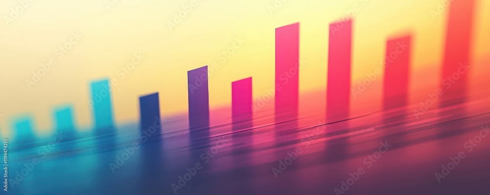 Poster colorful 3d bar graph rising in perspective on gradient background