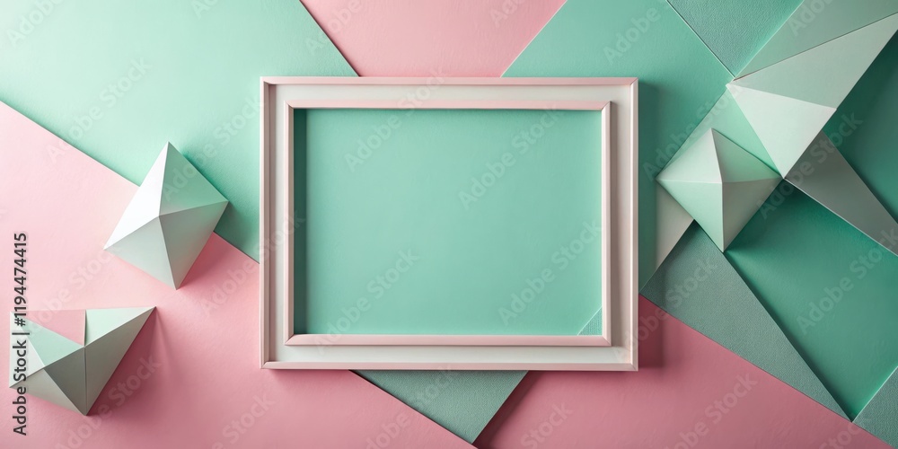 Poster a minimalistic composition featuring a white frame with a double border against a backdrop of pastel