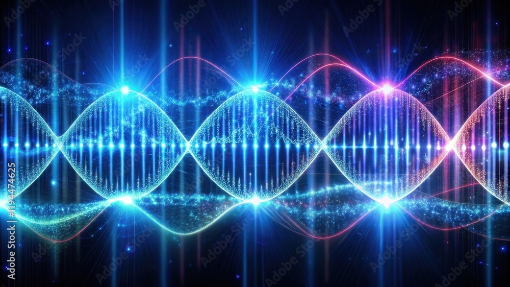 Poster a vibrant display of waves and light, showcasing a mesmerizing blend of colors that symbolize sound 