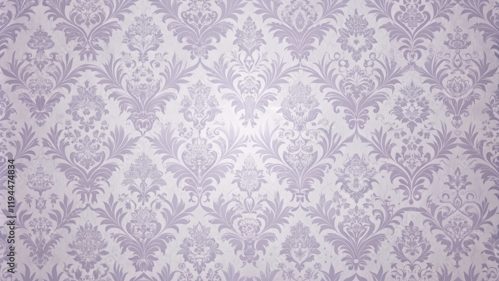 Poster A delicate and intricate purple damask pattern on a textured white background, offering a classic and sophisticated design for various applications.
