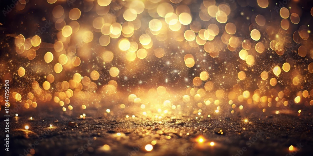 Poster A dark background with a layer of gold glitter and sparkling bokeh lights creating a magical atmosphere