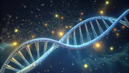 A swirling, luminous DNA double helix against a dark background, highlighting the intricate structure of genetic material.