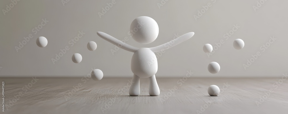 Poster abstract minimalist figure with floating spheres in neutral space